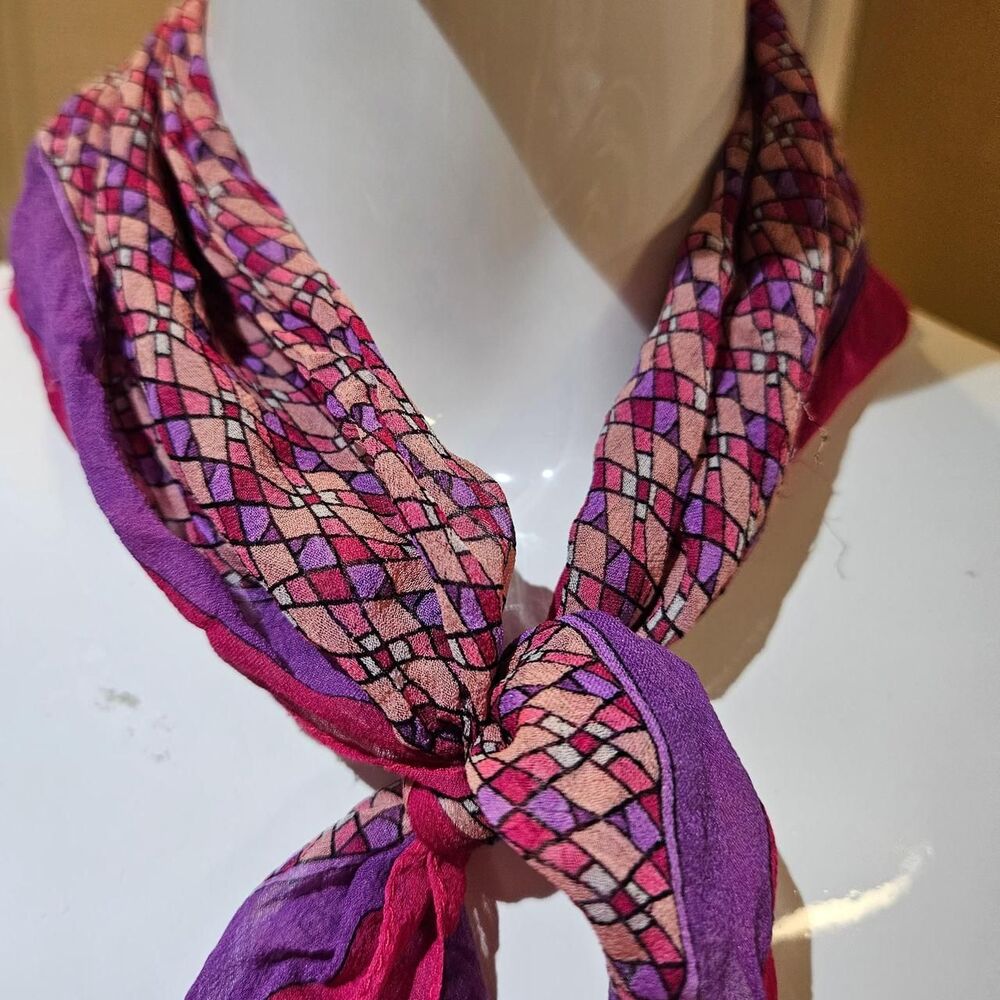 60s preppy twee pink purple retro silk square scarf